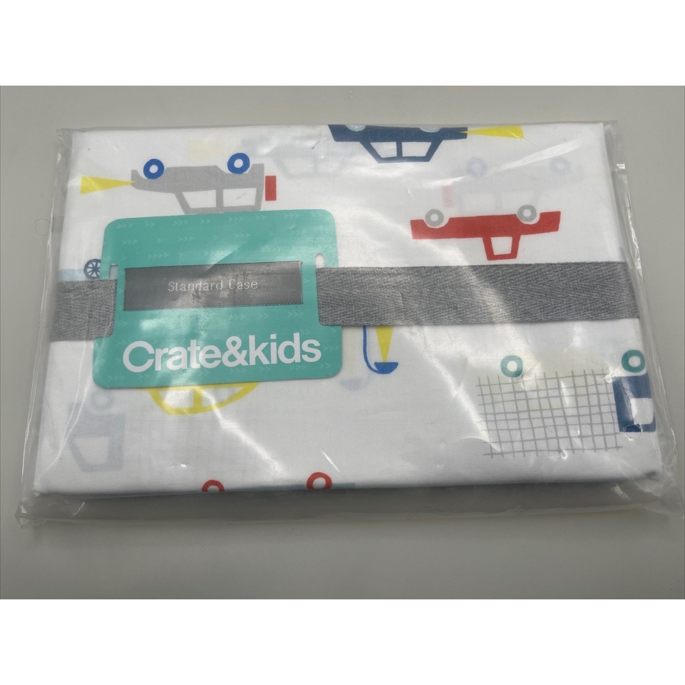 Crate & Barrel Kids Organic Cotton Pillowcase Standard Size Modern Car Truck Boy